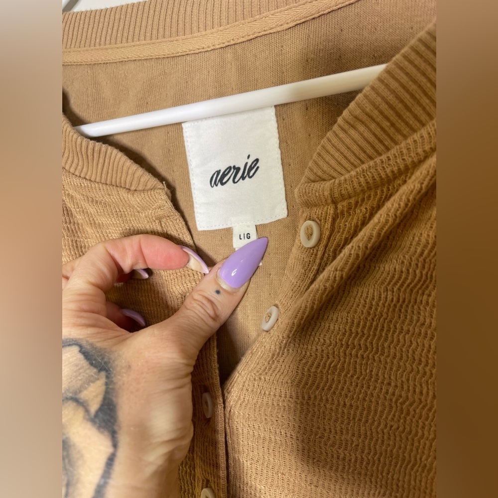 Aerie medium weight sweater cute sleeves button down Henley size L **FINAL PRICE - Picture 3 of 7